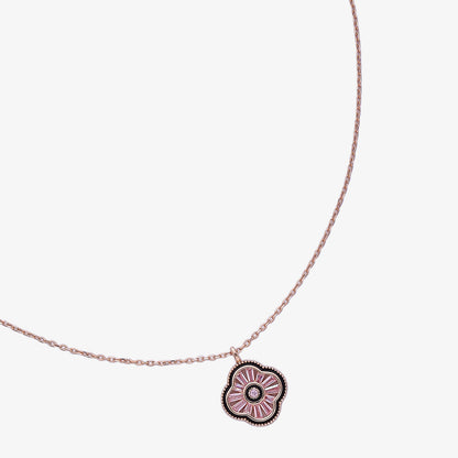 Pink Clover Pendant Necklace for Women – 925 Sterling Silver Rose Gold Plated
