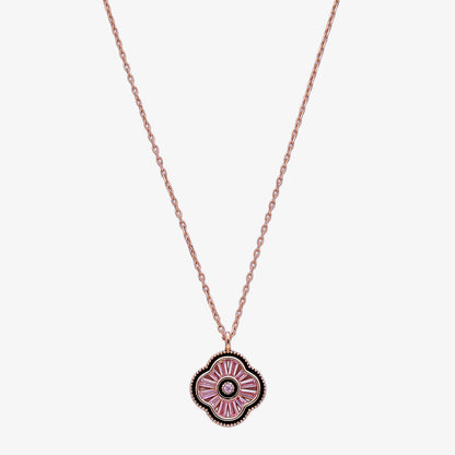 Pink Clover Pendant Necklace for Women – 925 Sterling Silver Rose Gold Plated