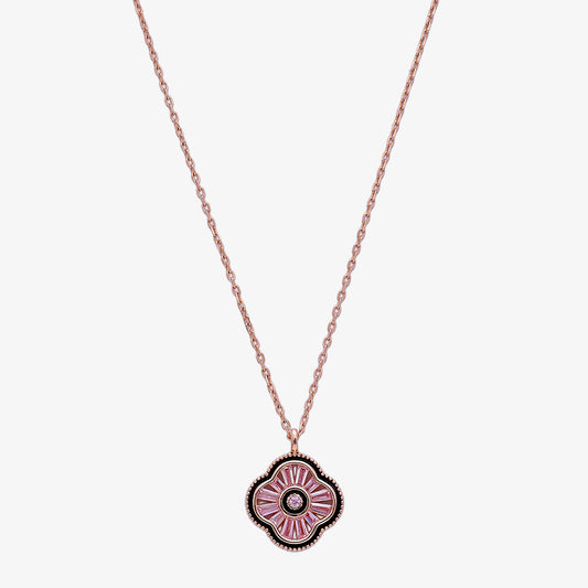 Pink Clover Pendant Necklace for Women – 925 Sterling Silver Rose Gold Plated