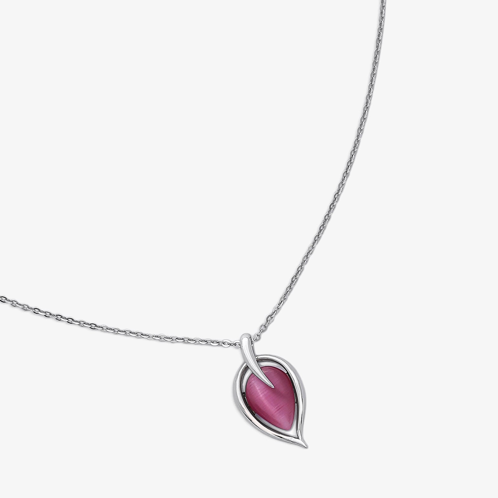 Pink Leaf Silver Pendant Necklace - Tweov Jewels