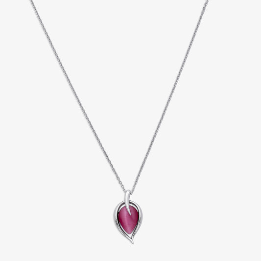 Pink Leaf Pendant Necklace for Women – 925 Sterling Silver Rhodium Plated