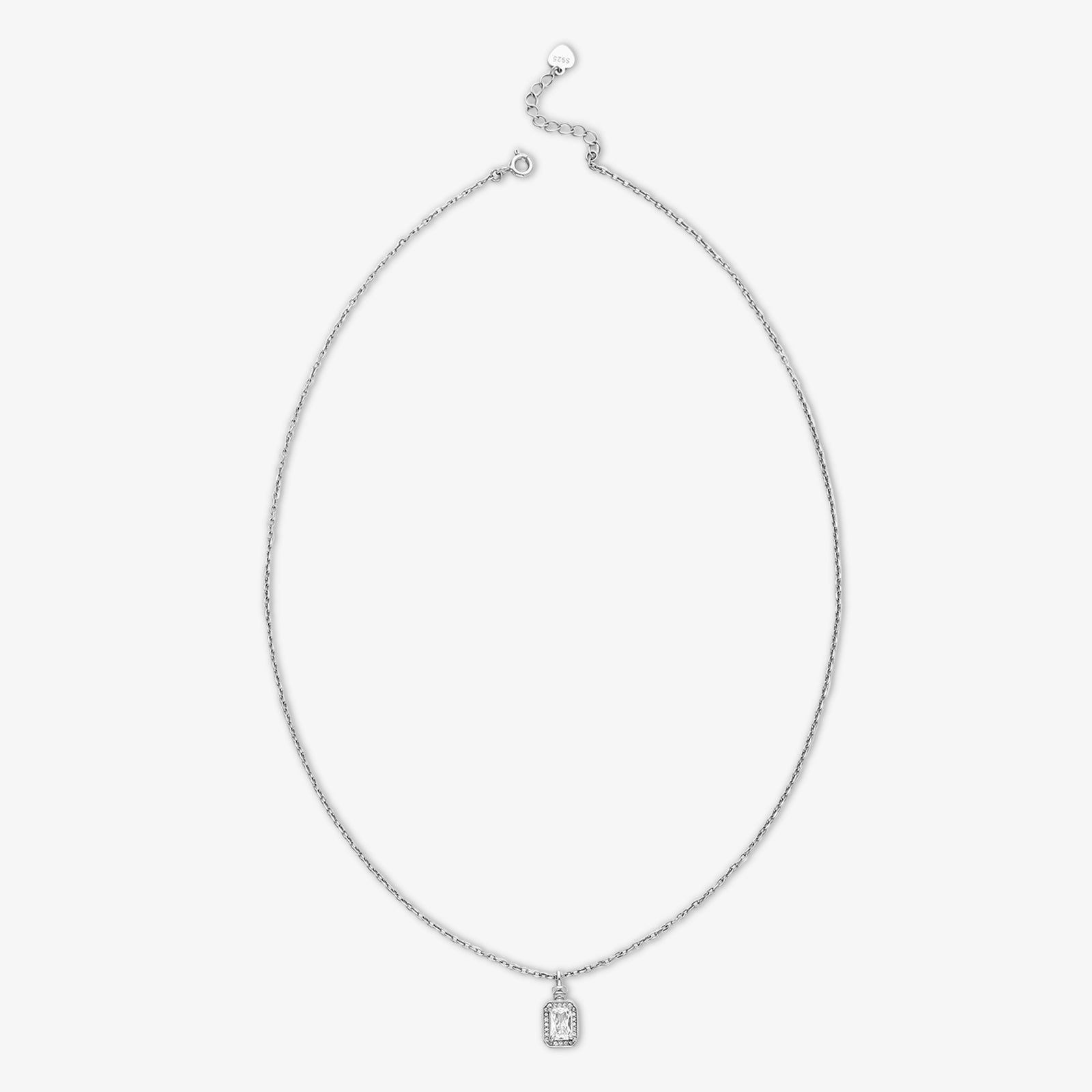 Emerald-Cut Zircon Pendant Necklace for Women – 925 Sterling Silver Rhodium Plated - Tweov Jewels