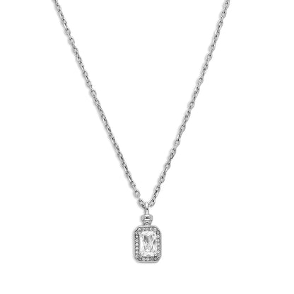 Emerald-Cut Zircon Pendant Necklace for Women – 925 Sterling Silver Rhodium Plated