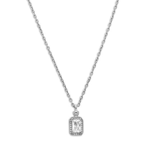 Emerald-Cut Zircon Pendant Necklace for Women – 925 Sterling Silver Rhodium Plated