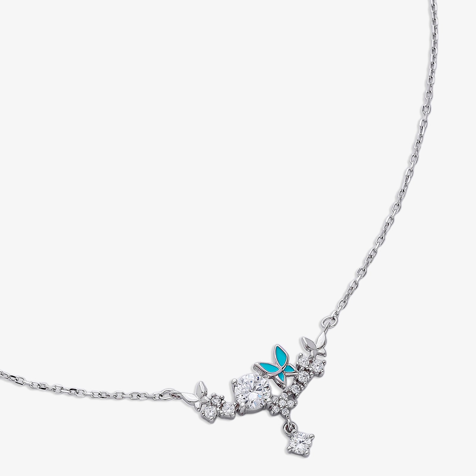 Garden-Themed CZ Necklace for Women – 925 Sterling Silver Rhodium Plated