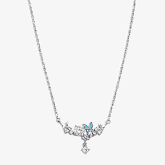 CZ Floral Butterfly Design Silver Necklace