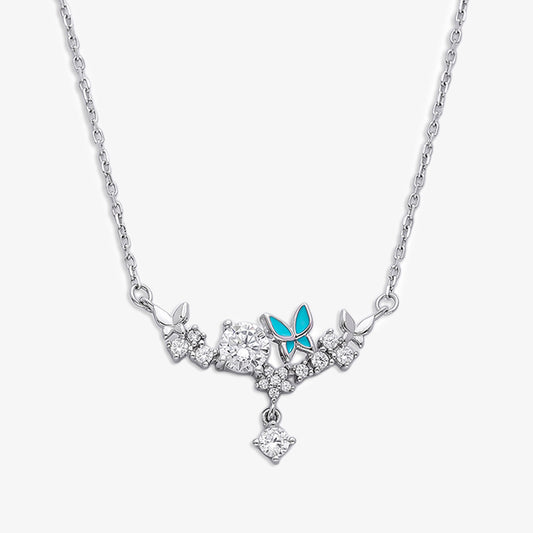 Garden-Themed CZ Necklace for Women – 925 Sterling Silver Rhodium Plated