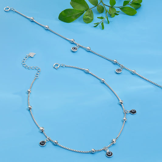 Evil Eye Silver Snake Chain Anklet - Tweov Jewels