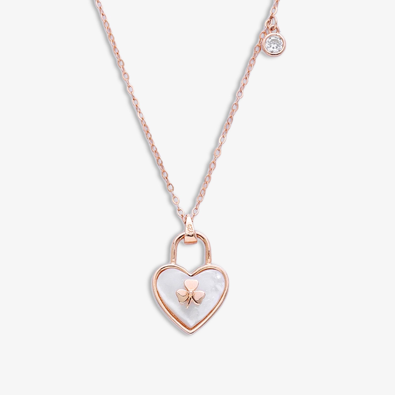 CZ Heart Pendant Necklace for Women – 925 Sterling Silver Rose Gold Plated