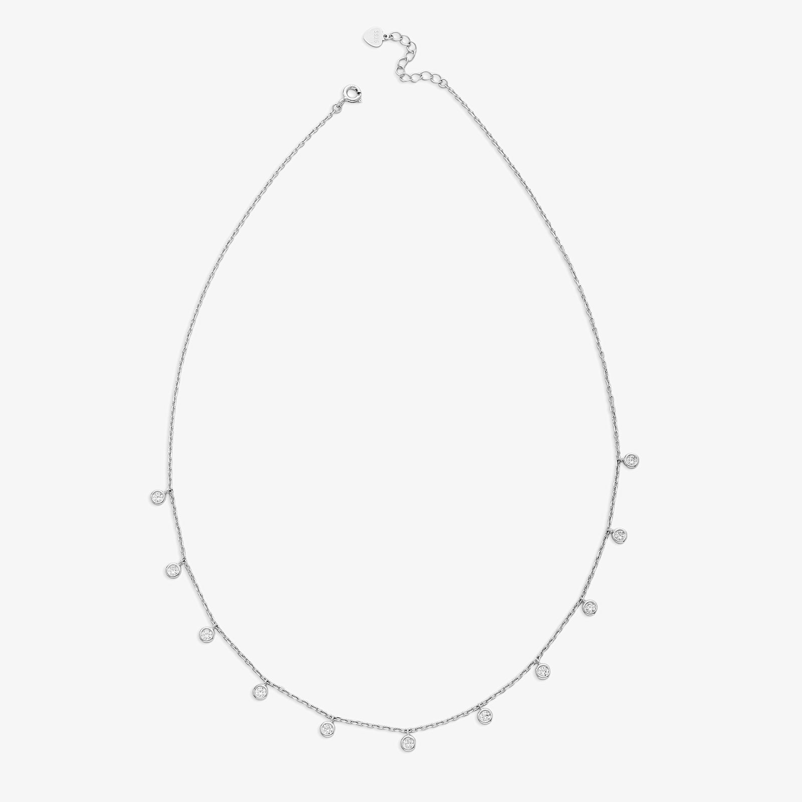 CZ Bezel-Set Necklace For Women - 925 Sterling Silver Rhodium Plated