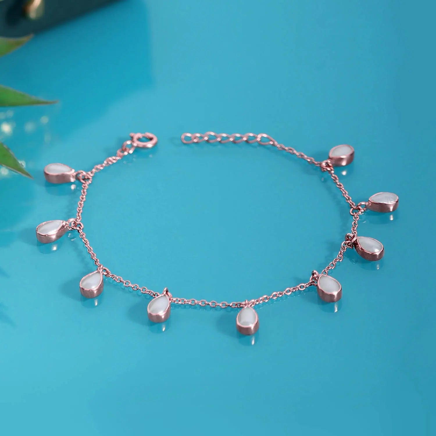 Rose Gold Plated Silver Drop Shape Pearl Bracelet - Tweov Jewels