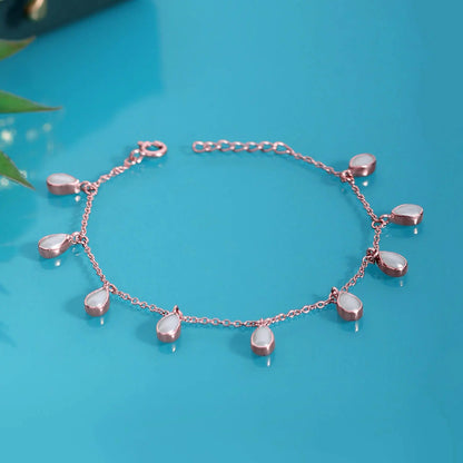 Rose Gold Plated Silver Drop Shape Pearl Bracelet - Tweov Jewels