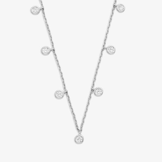 CZ Bezel-Set Necklace For Women - 925 Sterling Silver Rhodium Plated