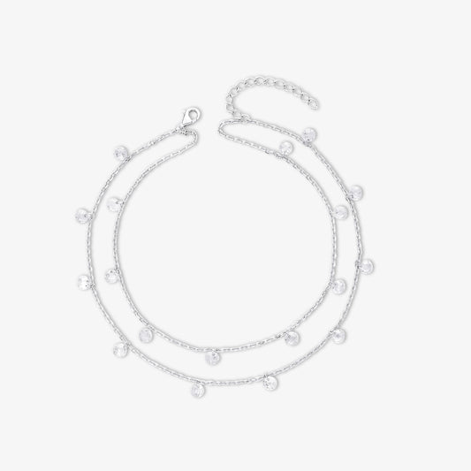 925 Sterling Silver Double Layer Cz Silver Anklet