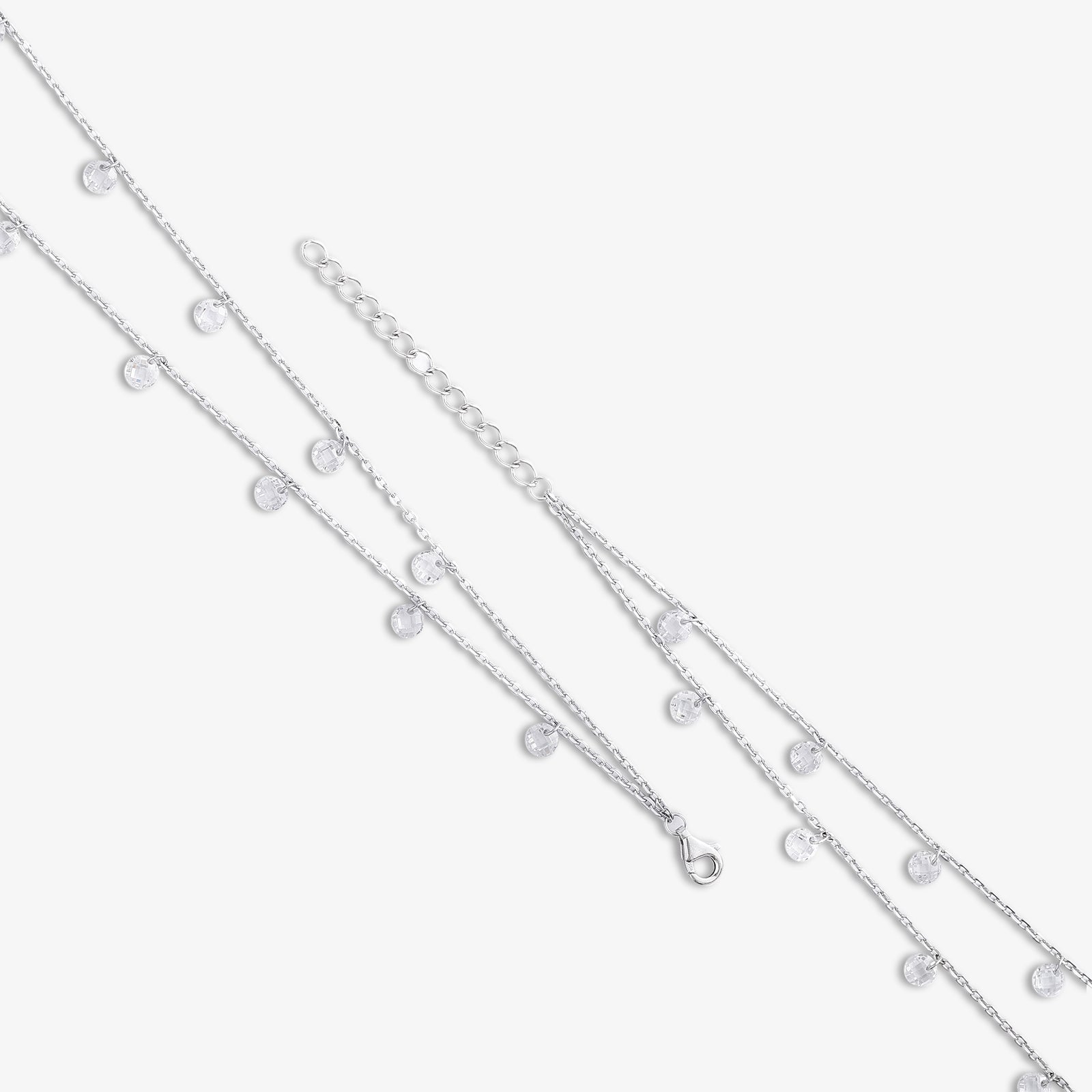 925 Sterling Silver Double Layer Cz Silver Anklet