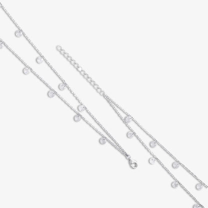 925 Sterling Silver Double Layer Cz Silver Anklet