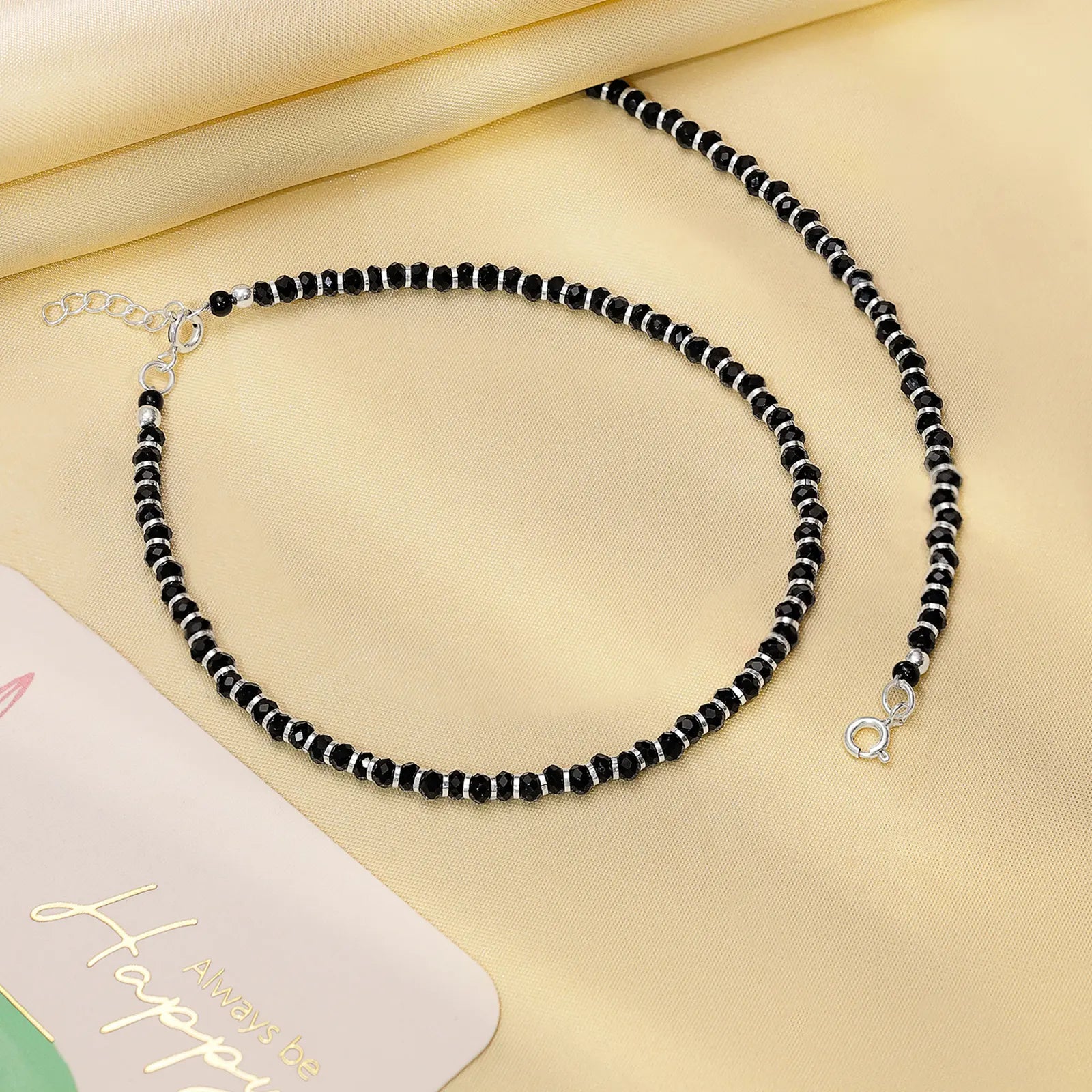 Black Beads Silver Anklet