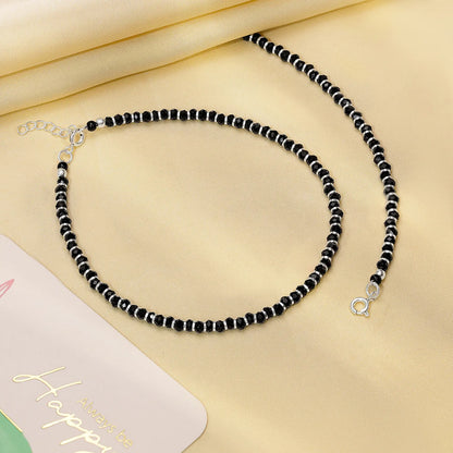 Black Beads Silver Anklet