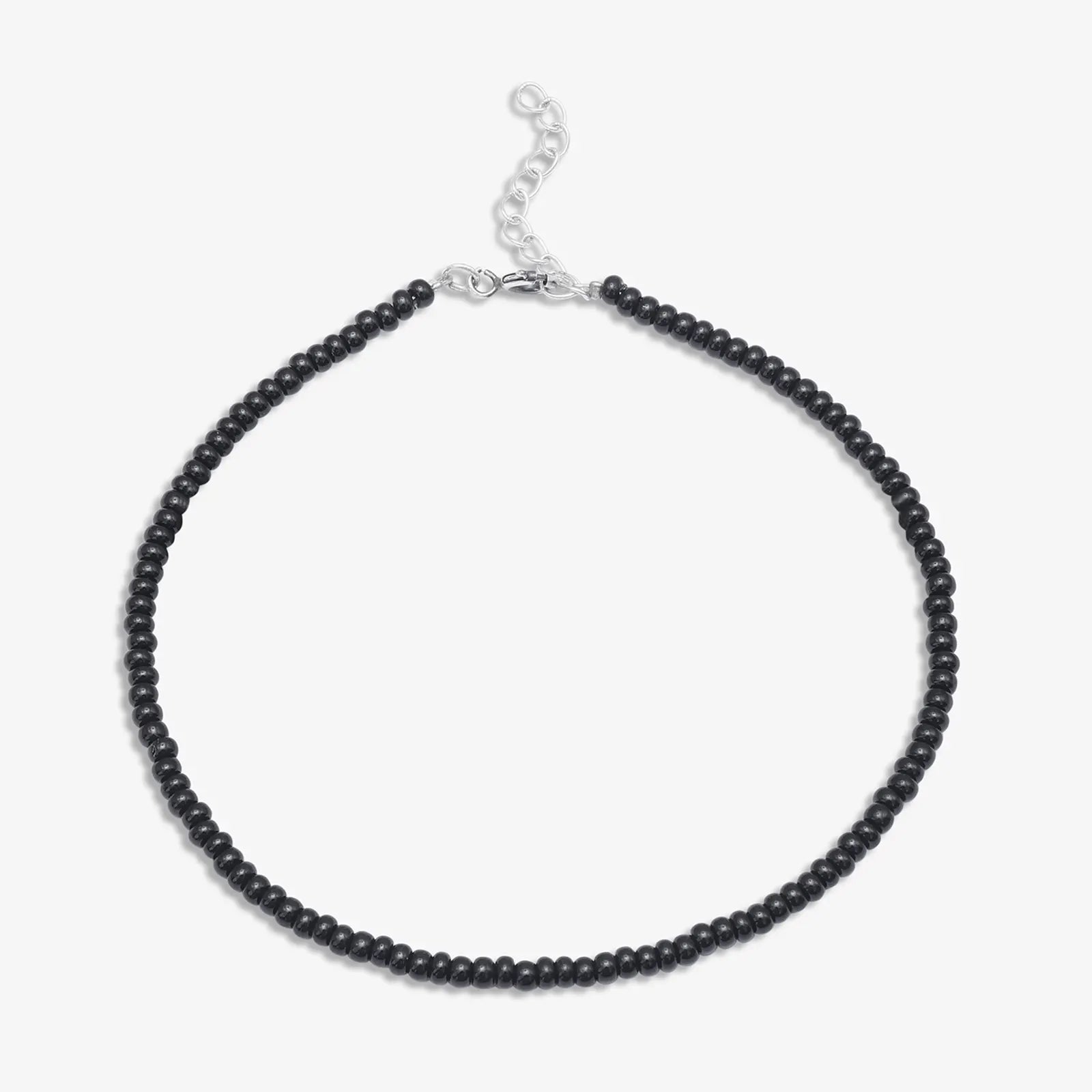 Silver Plain Black Bead Anklet