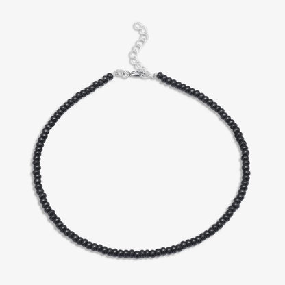 Silver Plain Black Bead Anklet