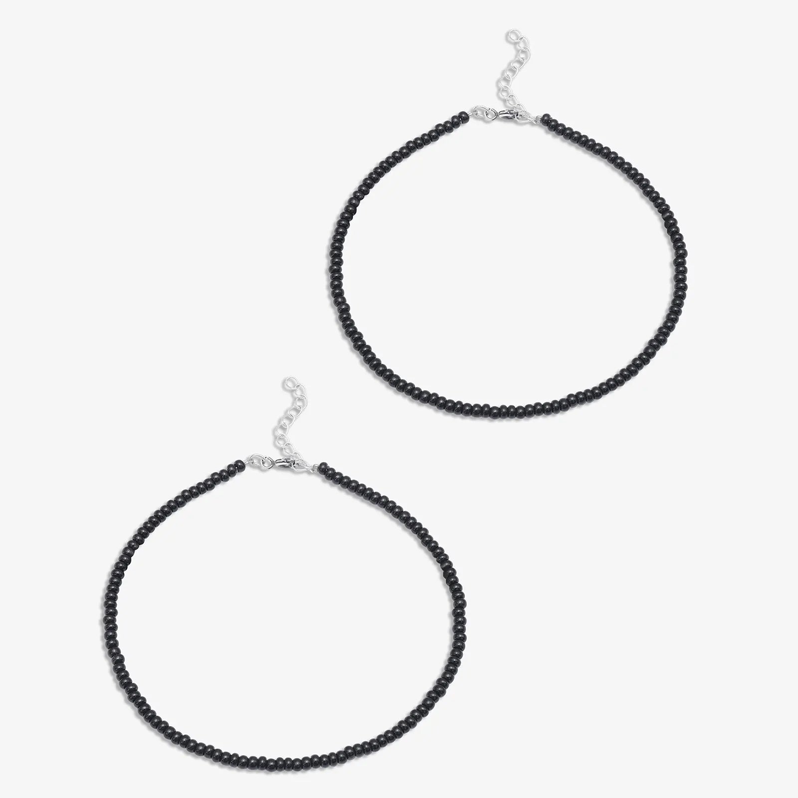 Silver Plain Black Bead Anklet