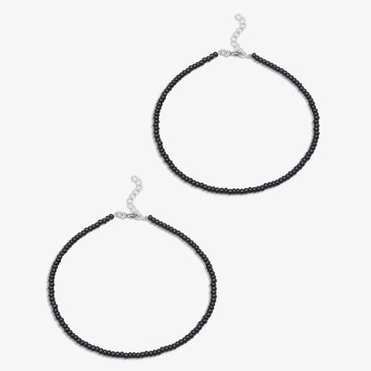 Silver Plain Black Bead Anklet
