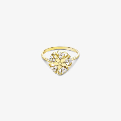 Gold Plated Designer Flower Silver Ring