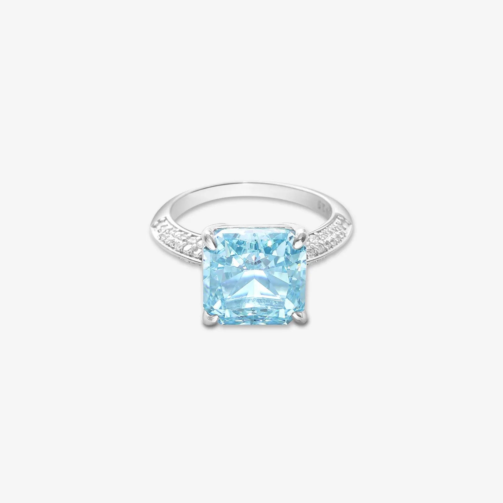 Princess Cut Blue Solitaire Silver Ring - Tweov Jewels