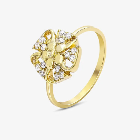 Gold Plated Designer Flower Silver Ring