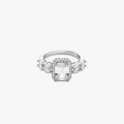 Solitaire Emerald Cut CZ Silver Ring - Tweov Jewels