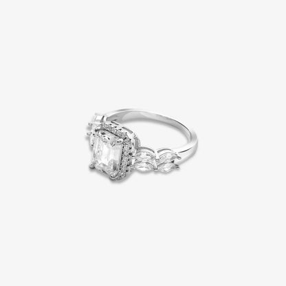 Solitaire Emerald Cut CZ Silver Ring - Tweov Jewels