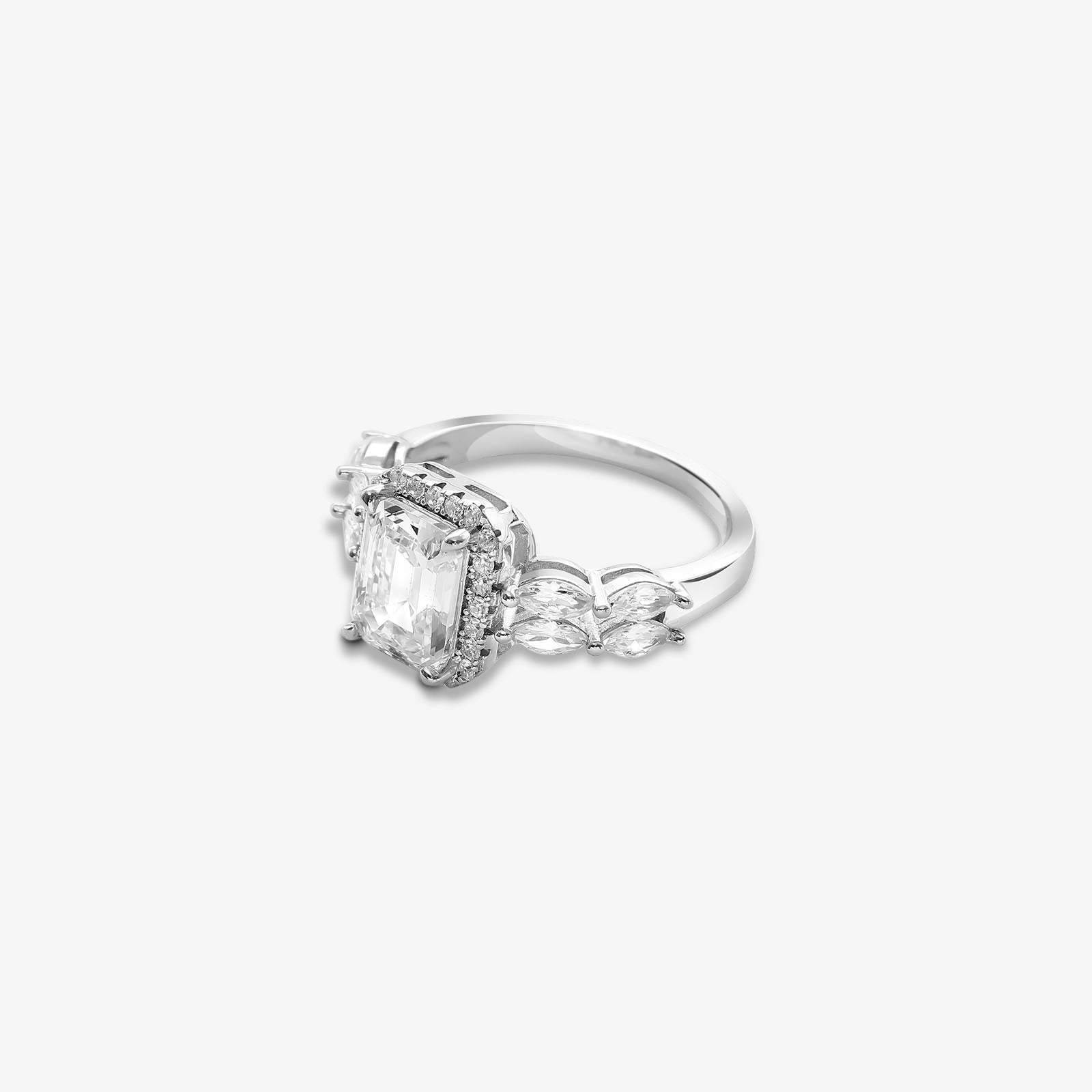 Solitaire Emerald Cut CZ Silver Ring - Tweov Jewels