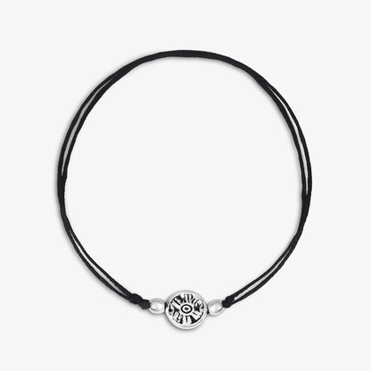 Silver Floral Motif Black Thread Anklet