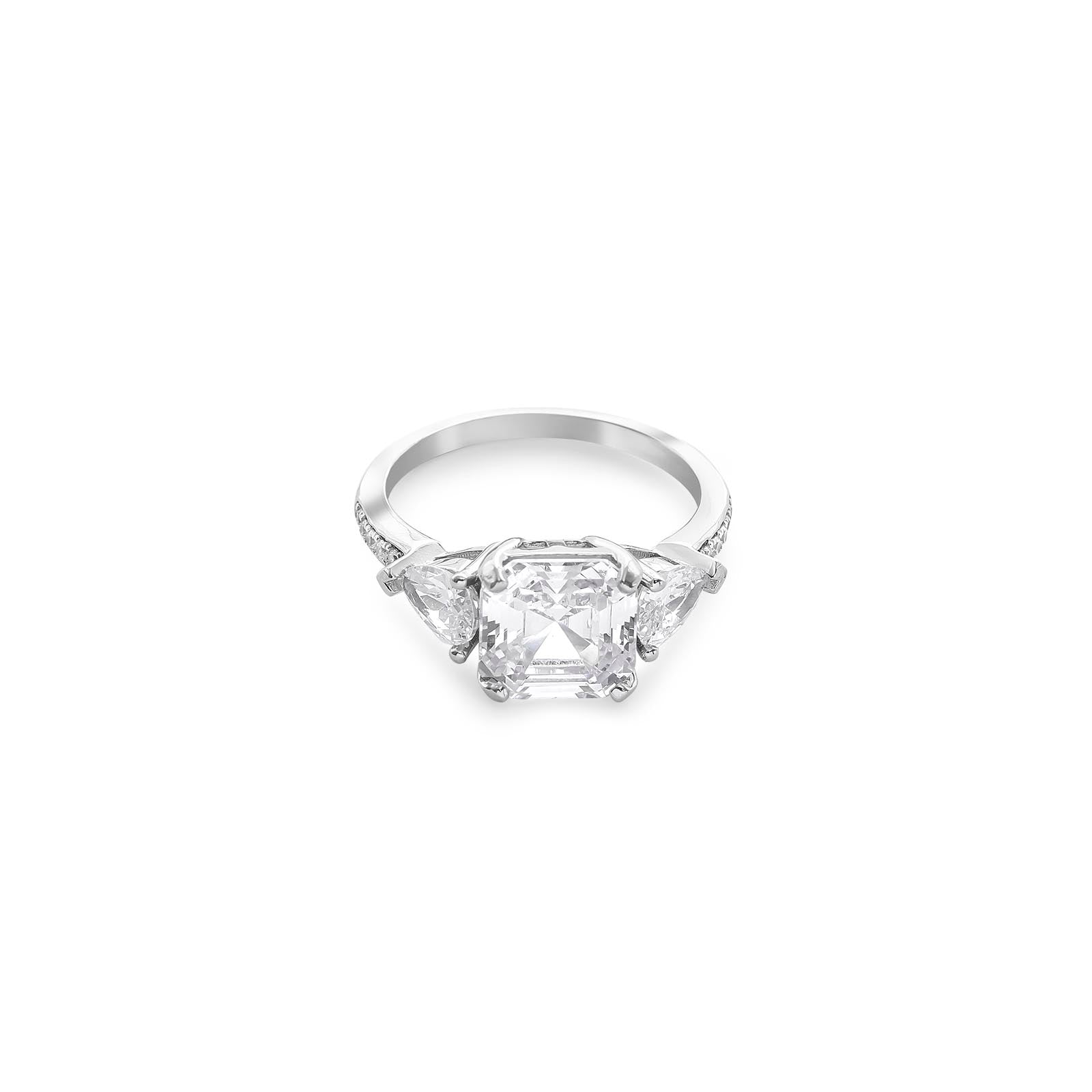 Square Cut CZ Studded Silver Ring - Tweov Jewels