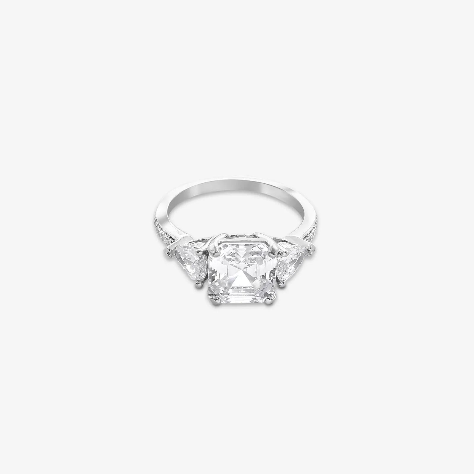 Square Cut CZ Studded Silver Ring - Tweov Jewels