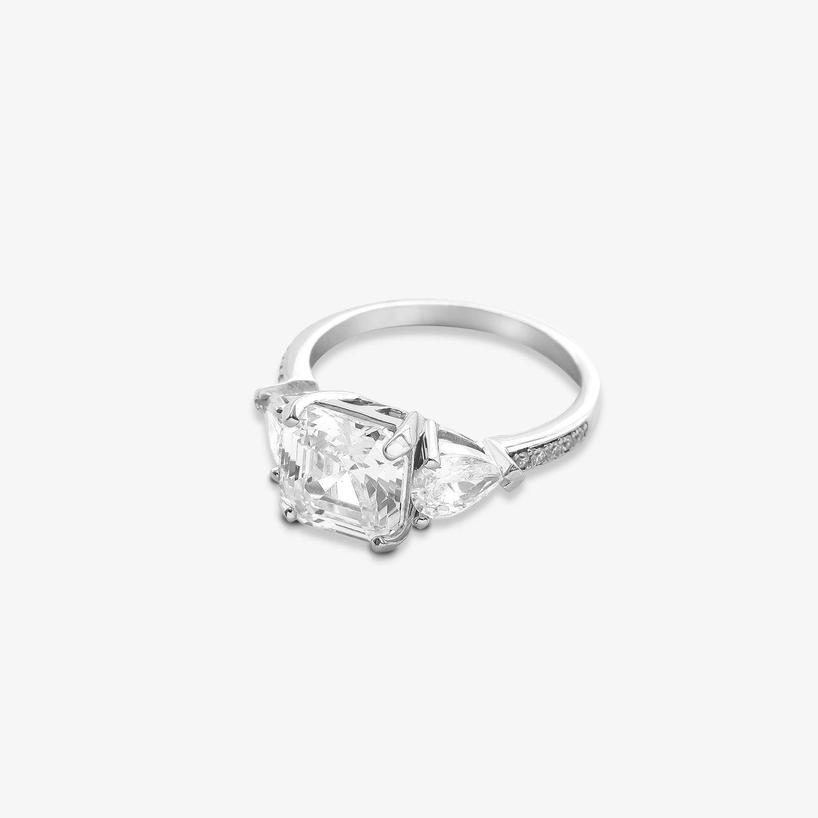 925 Sterling Silver Square-Cut CZ Ring for Women