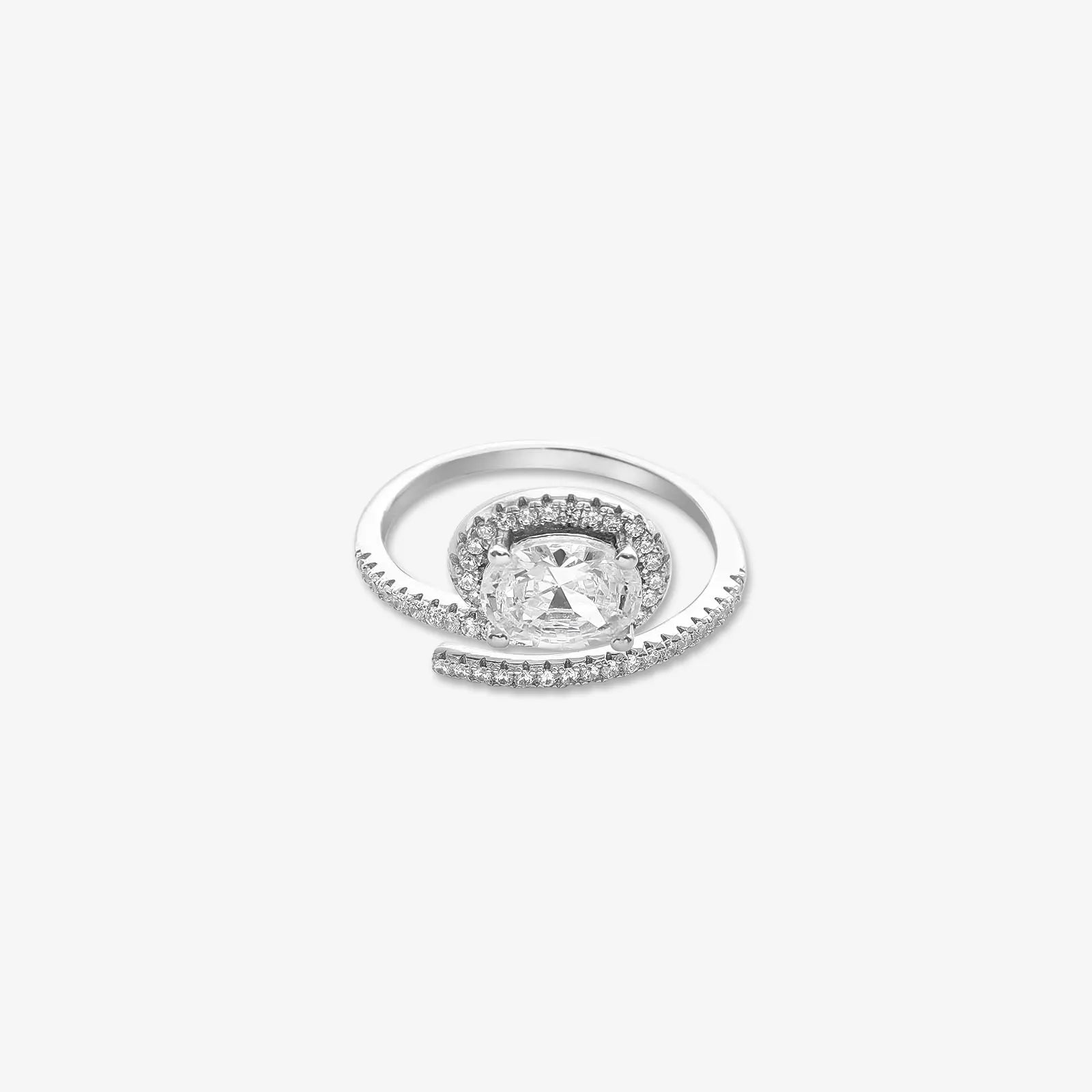 Round Cut Diamond Studded Spiral Silver Ring - Tweov Jewels