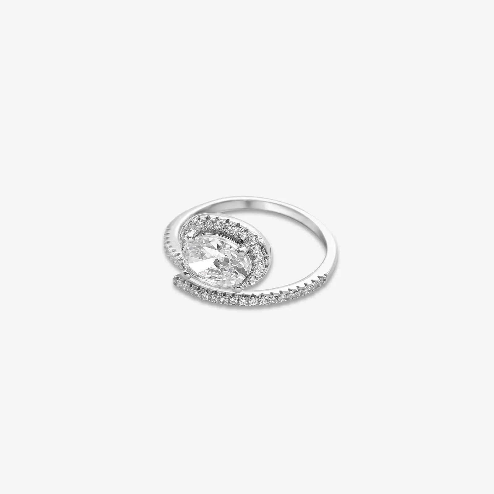 Round Cut Diamond Studded Spiral Silver Ring - Tweov Jewels