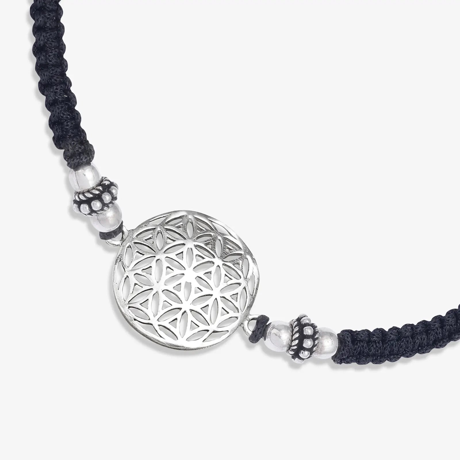 Silver Mandala Black Thread Anklet