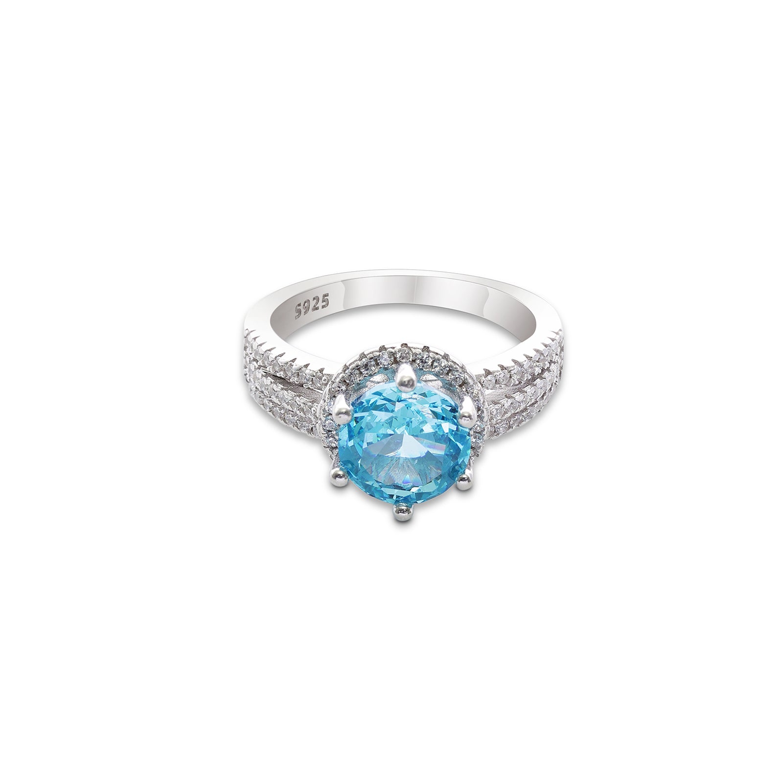 Blue Sapphire CZ Silver Ring For Women