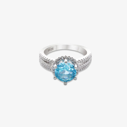 Blue Sapphire CZ Silver Ring For Women