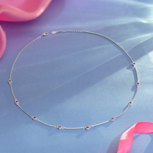 Pink CZ Stone Studded Silver Necklace