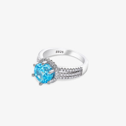 Blue Sapphire CZ Silver Ring For Women