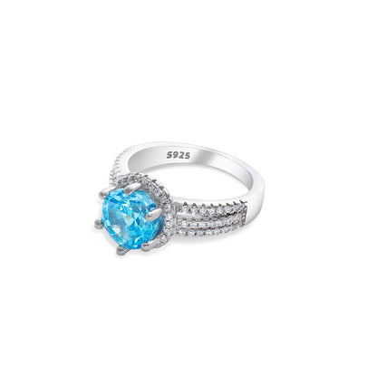Blue Sapphire CZ Silver Ring For Women