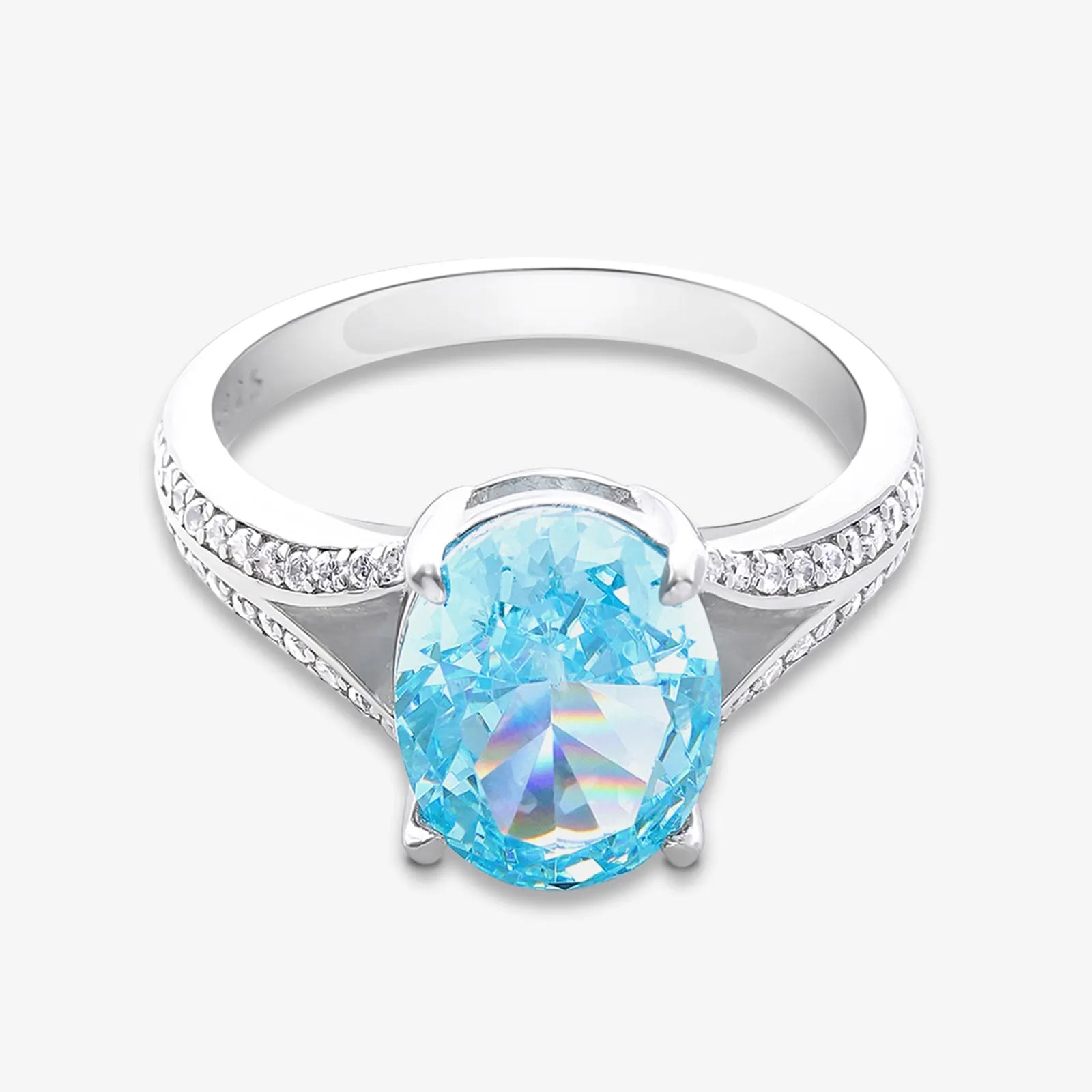 Oval Cut Sky Blue Topaz Silver Ring