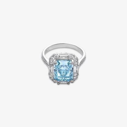 Sky Blue Emerald Cut Diamond Studded Silver Ring - Tweov Jewels