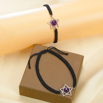 Silver Blue Star Black Thread Anklet
