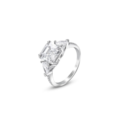 Square Cut CZ Studded Silver Ring - Tweov Jewels