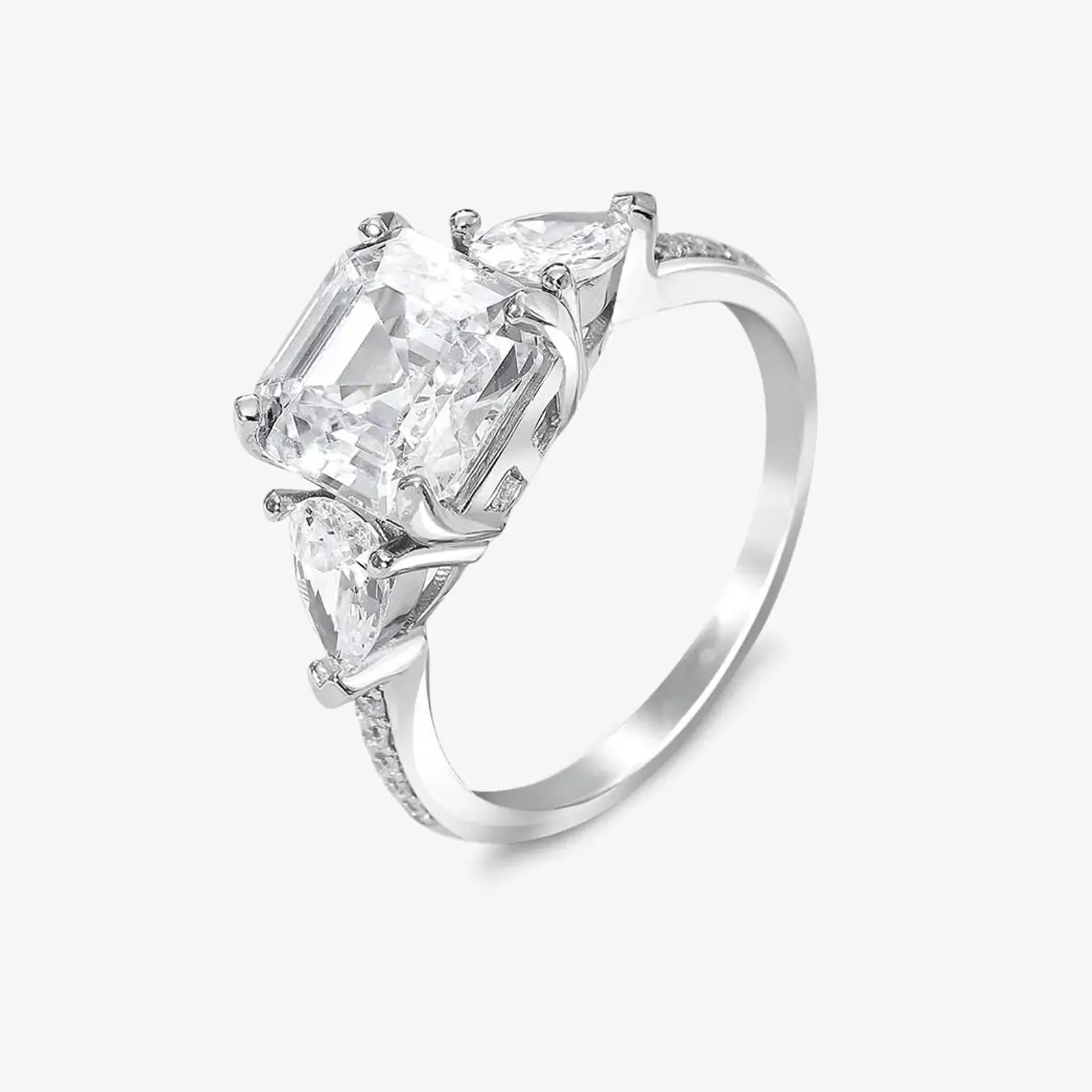 Square Cut CZ Studded Silver Ring - Tweov Jewels
