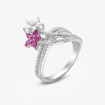 Silver Ruby & White CZ Floral Ring - Tweov Jewels